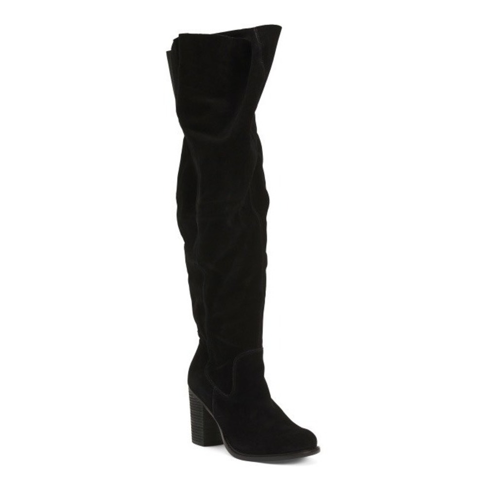 LOGAN Women's Black Suede Wide Calf Tall Shaft Boots Sz‎ 7 NIB!